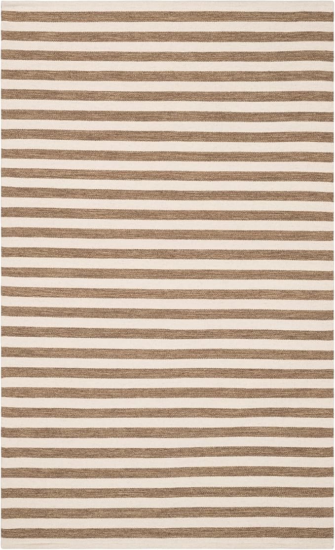Home Conservatory Ladder Stripe Natural/Ivory Handwoven Wool 2.5 X 8 Feet, Ivory/Multicolored Stripe Pattern