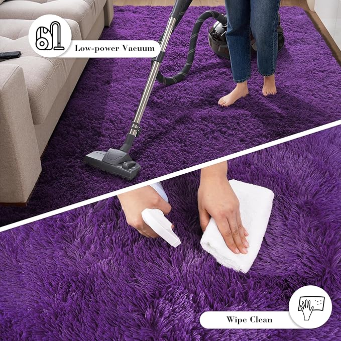 Purple Fluffy Rug Shaggy Area Rug, 4x6 Area Rugs for Girls Bedroom, Soft Cute Baby Play Mat, Indoor Floor Carpet for Teen, Nursery, Preppy Dorm, Plush Aesthetic Bedside Rug