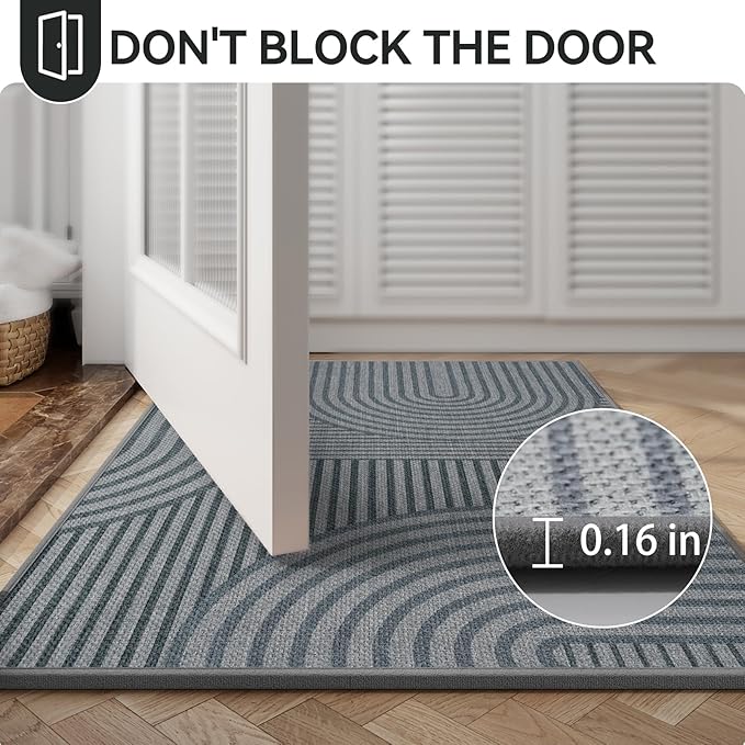 Front Door Mat 31''x47'', Absorbent Muddy Dirt Resist Washable Non Slip Low-Profile Indoor Doormat, Easy Clean Welcome Entryway Door Mats, Grey
