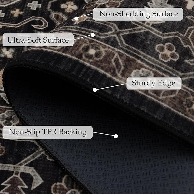Area Rug Non Slip Machine Washable Ultra Soft Living Room/Bedroom/Kitchen/Outdoor/Classroom Black Gold, 10'×14'