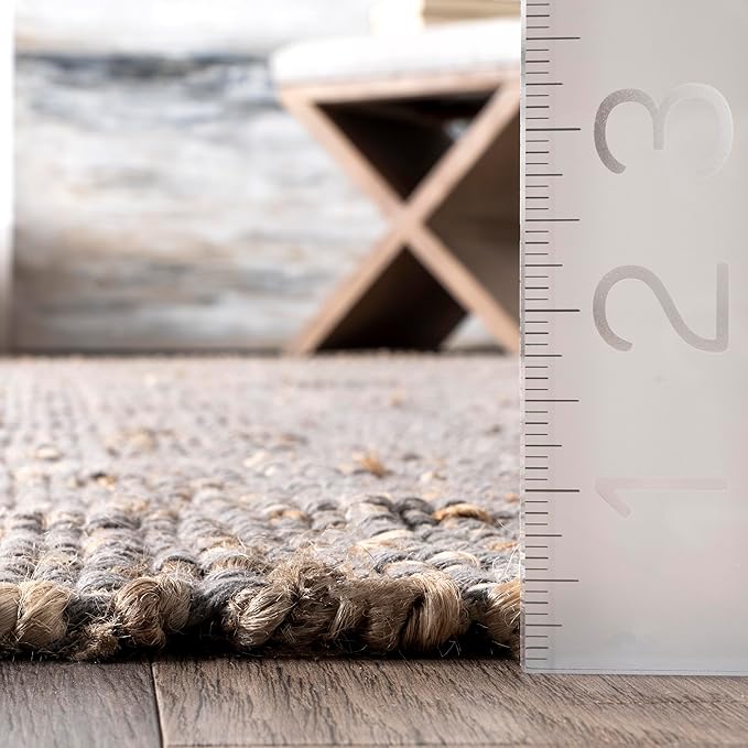 nuLOOM 5x8 Elfriede Jute & Cotton Hand Woven Area Rug, Grey, Solid Rustic Farmhouse Style, Weaved Design, Natural Fiber, For Bedroom, Living Room, Dining Room, Hallway, Office, Entryway