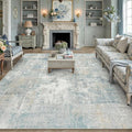 10x12 Area Rug Blue Cream Abstract Living Room Bedroom Washable Carpet Neutral Modern Non-Slip Soft Low Pile Lightweight Vacuumable Large Throw Rug for Dining Room