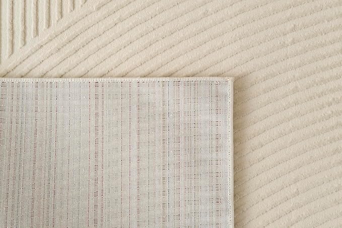 Revival Rugs Record 5'3"x8' Washable Area Rug for Living Room Bedroom - 100% Recycled Oeko-TEX Certified, Medium Pile, Beige, Cream