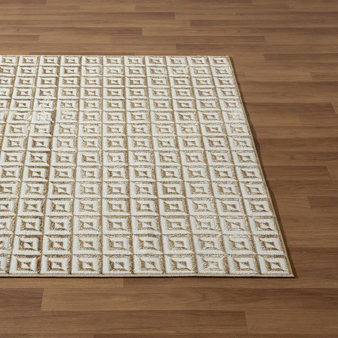 LUXE WEAVERS Geometric Greek Pattern Area Rug, Gold, 5'X7'