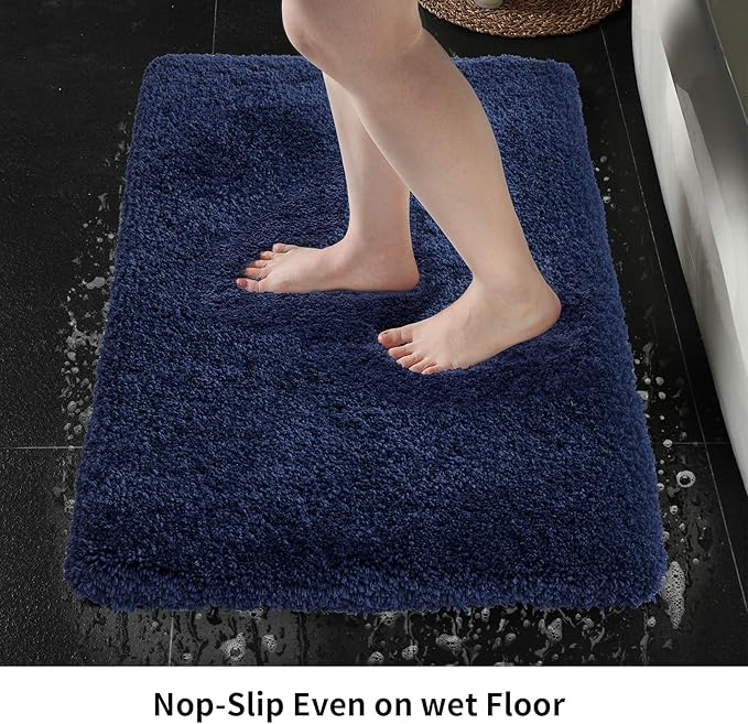Bathroom Rugs 24x48 Non Slip Navy Fluffy Bath Mat for Bathroom Floor Washable Plush Luxury Bath Rug for Tub Soft Shaggy Absorbent Shower Sink Mat