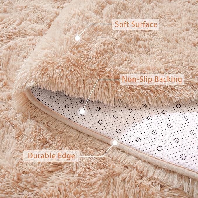 Beglad Shag Rugs for Living Room, Beige Area Rugs 5x7 Feet Upgrade Anti-Skid Modern Minimalist Style Memory Foam Rugs for Bedroom, Indoor Carpet Suitable for Boys Teens Room Decor