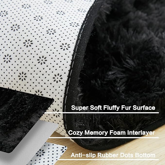 Andency Black Soft Area Rugs for Living Room Bedroom, 5x8 Fluffy Shaggy Bedside Rug, Non-Slip Large Shag Fuzzy Plush Carpets for Bedroom Kids Dorm Nursery Home Decor Aesthetic