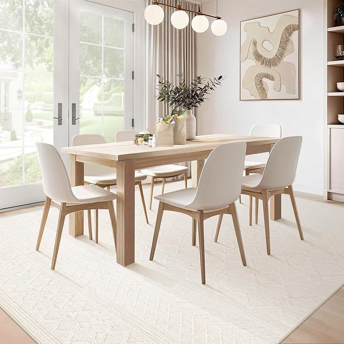 6x9 Area Rug Living Room: Washable Boho Geometric Moroccan Rug Neutral Modern Farmhouse Indoor Soft Non Slip Ultra Thin Printed Pattern Carpet for Dining Room Bedroom Nursery Home (Beige, 6'x9')