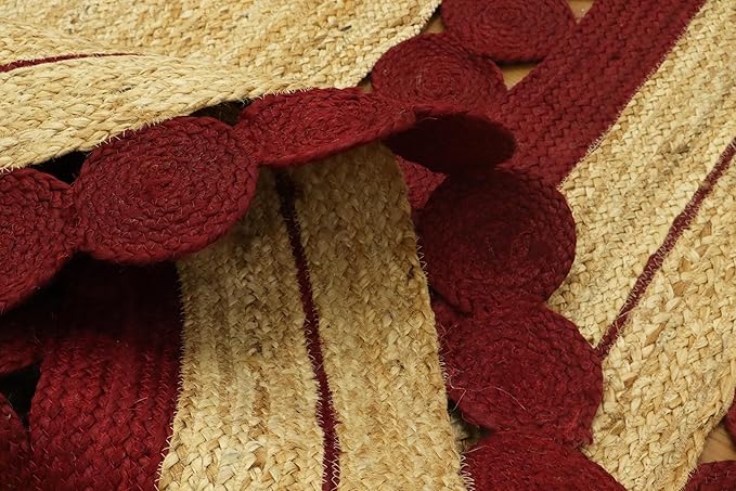 4x6 Jute Oval Rug – Handmade Boho Oval Rug, Flatweave Kilim Style, 0.27" Thick, Solid Red Beige Hand Braided Jute Carpet for Bedroom, Living Room, Dining Room