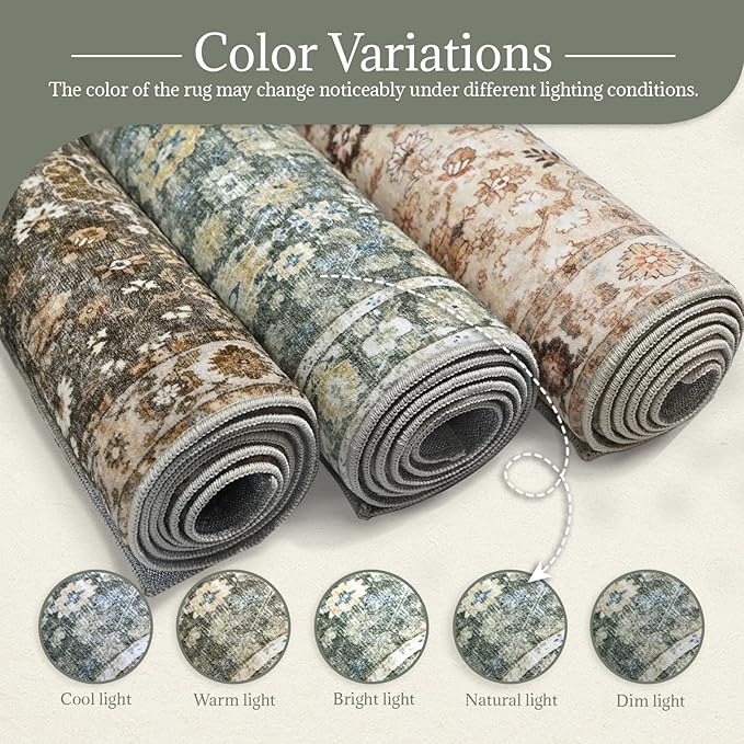 Washable 2'x3' Non Slip Rug Vintage Soft Low Pile Lightweight Boho Area Rugs for High-Traffic Areas (Entryway, Kitchen, Hallway), Farmhouse Decor