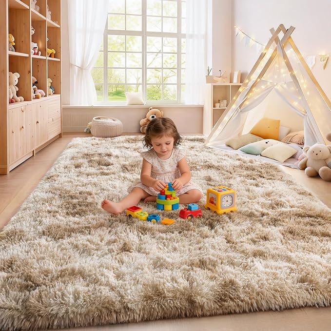 Upgrade Non-Slip Plush Rugs for Living Room, Soft Shaggy Carpets for Living Room, Fuzzy Rugs for Kids' Room, Perfect Decor for Modern Home Tie Dye Camel 8x10 Feet