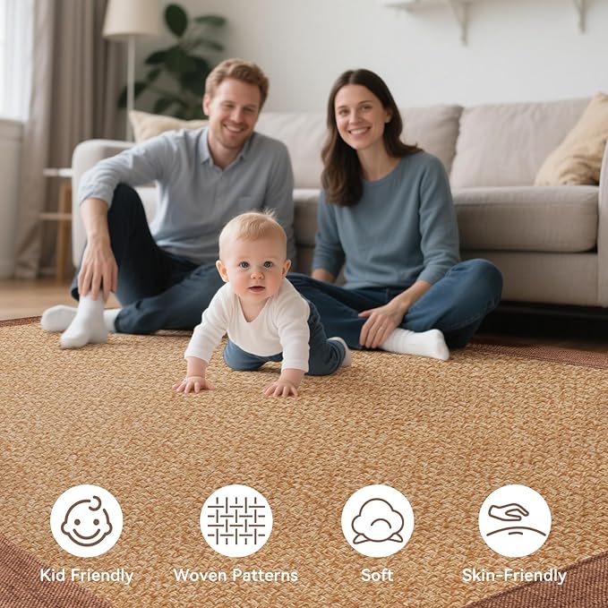 Washable Hallway Runner Rug 2x8 Jute Like Kitchen Runner Mat Rugs Non Slip, Woven Soft Entryway Farmhouse Runner Boho Floor Carpet for Indoor Laundry Hall Backdoor Bedroom Living Room, Brown