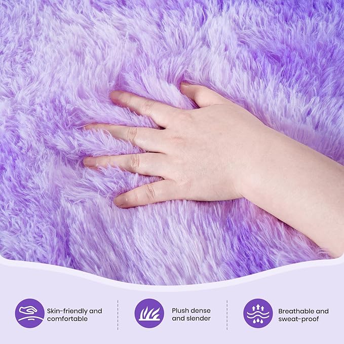 Zentavio Large Area Rugs for Living Room, 8x10 Fluffy Purple Rugs for Girls Room, Soft Shag Aesthetic Plush High Pile Throw Carpet for Bedroom Nursery Kids Room Dorm Room Tie-Dyed