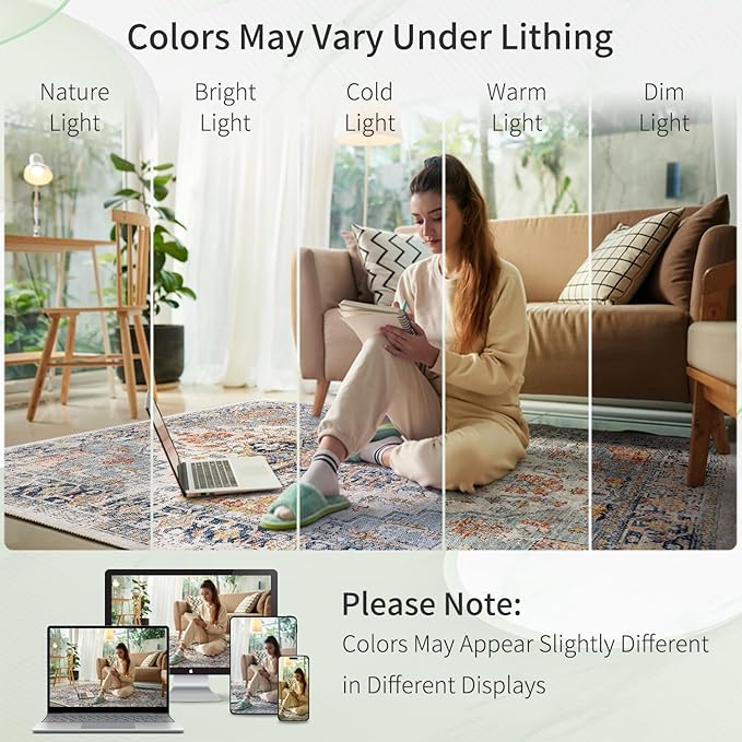 Enkor Area Soft Rugs 5x7 Washable Non Slip Boho Floor Rugs for Living Room Bedroom, Vintage Style Farmhouse Mat for Kitchen Entryway Orange & Black