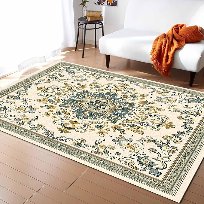 Bohemian Rectangular Area Rugs for Living Room Bedroom 2.8 x 5 ft Vintage Farmhouse Floral Pattern Non-Shedding Soft Low Pile Rug Non Slip Washable Rug for Nursery Entryway Playroom