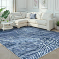 LIVEBOX 8x10 Modern Area Rugs for Living Room, Abstract Non-Slip Washable Rugs, Minimalist Wave Striped Neutral Boys Girl Nursery Area Rug for Bedroom, Carpet for Playroom Office(Navy Blue,8'x10')