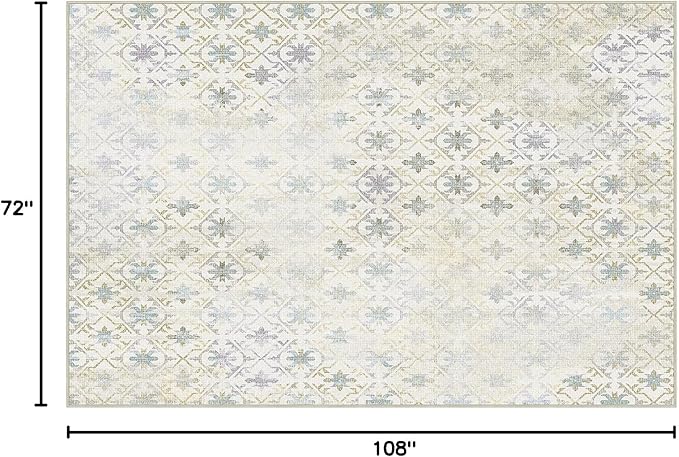 Phantoscope Washable Area Rug 6'x9' Non-Slip, Vintage Modern Boho Rugs for Living Room, Bedroom, Dining Room, Distressed Geometric Floral Pattern, Low-Pile Foldable Floor Carpet, Teal Floral/Beige