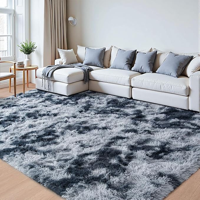 Beglad Fluffy Large Area Rugs 6x9 Feet, Modern Minimalist Style Shag Fuzzy Rugs, Non-Slip Indoor Carpet Soft Rugs for Kids Room, Bedroom & Living Room, Tie-Dyed Dark Blue