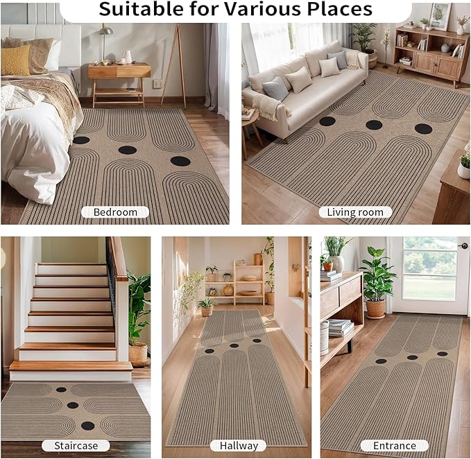 Tangsoo Rainbow Easy Jute Rug 2x6 Washable Kitchen Runner for Hallways,Non-Slip Thin Farmhouse Carpet Modern Indoor Outdoor Runner Door Mat for Porch Laundry Bedroom Entryway