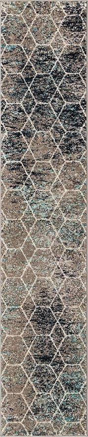 Unique Loom Trellis Frieze Collection Area Rug - Geometric (2' x 10' Runner, Blue Multi/ Ivory)