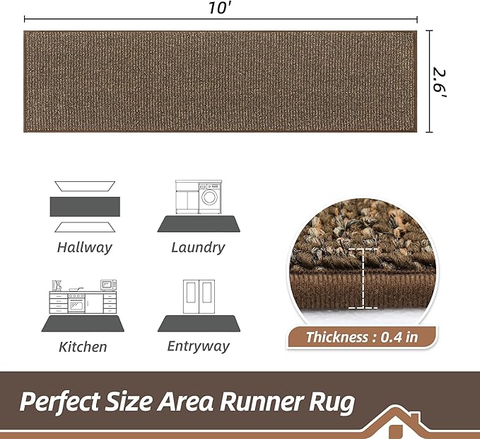BEQHAUSE Hallway Runner Rugs 2.6x10, Hallway Rug Non-Slip Washable(Rolled-Up NO Creases), Runner Rug Absorbent Stain Resistant Hall Rug Carpet Runner, Entryway Rugs Floor Mat Laundry Room Rugs, Brown