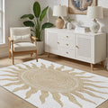 Boho Washable Rugs for Bedroom 5x8, Modern Sun Print Soft Minimalism Area Rug, Non Slip Low Pile Abstract Carpet for Classroom Living Room Decor Dining Room Sofa Kids Nursery Room, Beige Yellow