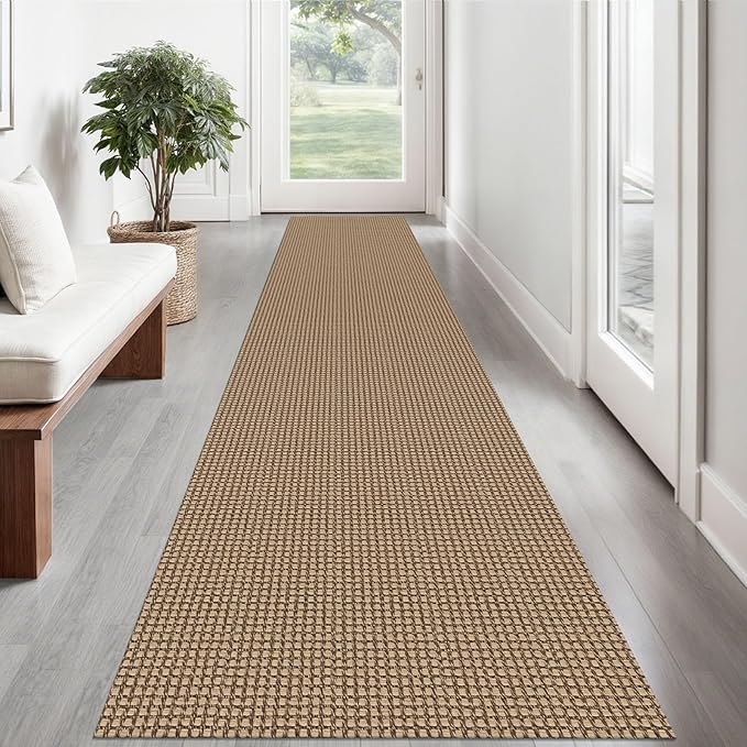 Braided Runner Rug 2x12 Ft Washable Runners for Hallways Non Slip Kitchen Runner Rug Cotton Extra Long Entryway Runner Indoor, Woven Carpet for Hall Entryway, Orange/Tan/Brown