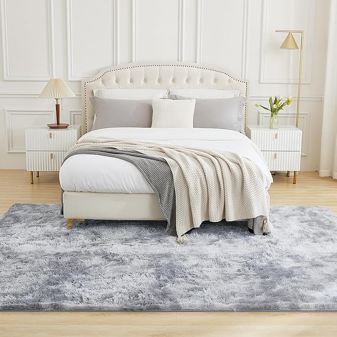 Andency Soft Area Rugs for Living Room Bedroom, 3x5 Non-Slip Fluffy Shag Carpet, Indoor Floor Fuzzy Shaggy Living Room Plush Rug for Kids Dorm Nursery Home Decor Aesthetic, Tie-Dyed Light Grey
