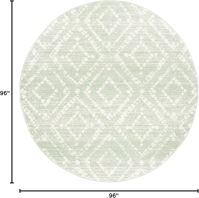 SAFAVIEH Adirondack Collection 8' Round Green/Ivory ADR131Y Modern Diamond Distressed Non-Shedding Area Rug