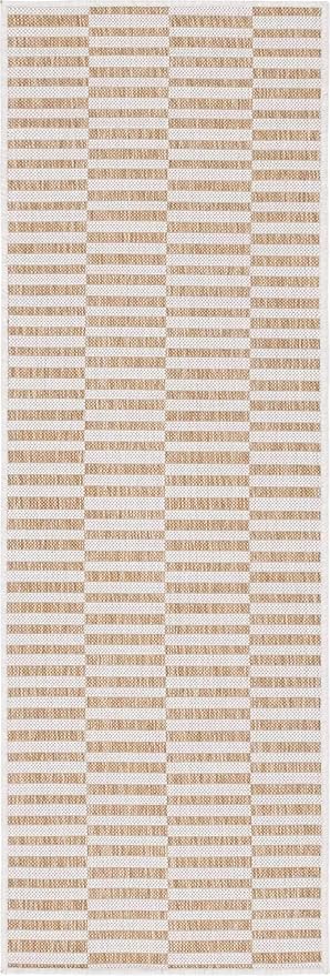 Unique Loom Outdoor Striped Collection Area Rug - Striped (2' x 6' 1" Runner, Taupe/Ivory)
