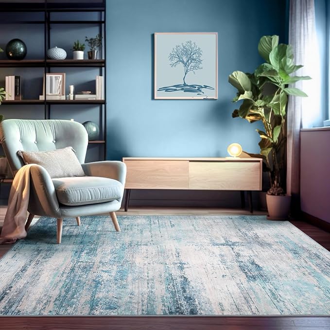 Abstract 10x12 Area Rug Washable Soft Ultra Large Non-Slip Carpet for Living Room Dining Room Home Office Bedroom - Abstract Teal/Grey