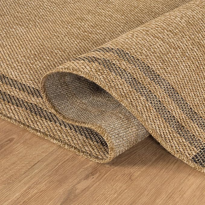 Easy Jute Rugs 2x7 Bordered Natural Color Living Room Indoor Outdoor Runner Rug for Patio and Kitchen Rug High Traffic Washable Easy to Clean Solid Boho Woven Design Outside Carpet (2 x 7)