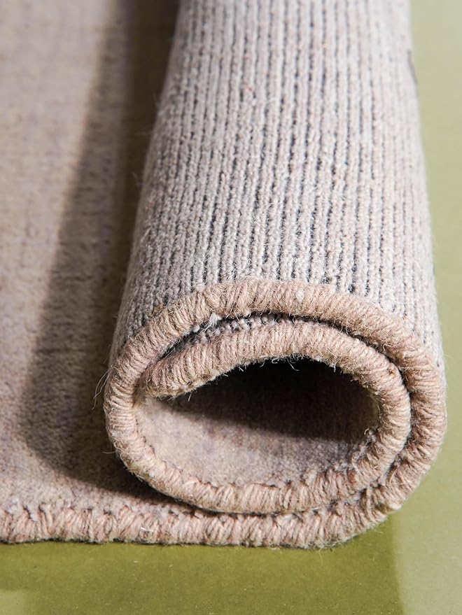 Hand Knotted Loom Wool ECO-Friendly Area Rugs - 8'x8', Square, Beige Color, Solid Plain Design, High Pile Thick Handmade Anti Skid Area Rugs for Living Room, Bed Room (L00111)