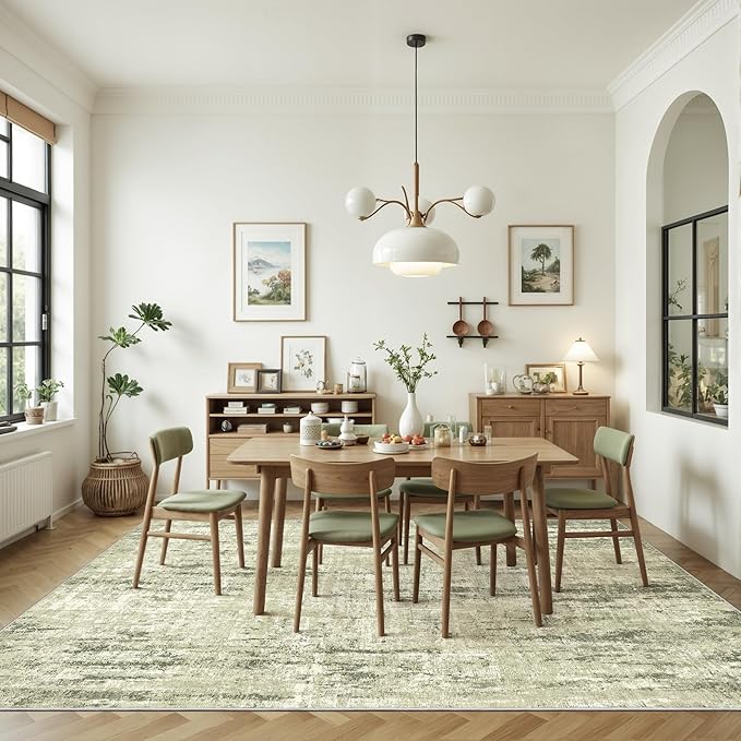 Valenrug Washable Rug 6x9 - Stain Resistant 6x9 Area Rugs for Living Room, Non Slip Backing Printed Rugs for Bedroom, Folable Machine Washable Area Rug(Green,6'x9')