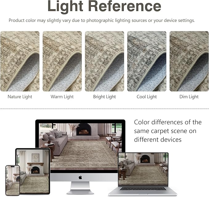 FMFUNCTEX 6x9 Washable Area Rug Vintage Neutral Distressed Large Taupe Non Slip Carpet for Living Room Bedroom Soft Low Pile Indoor Mat Retro Floral Throw Rug for Dining Room Kitchen Office Nursery