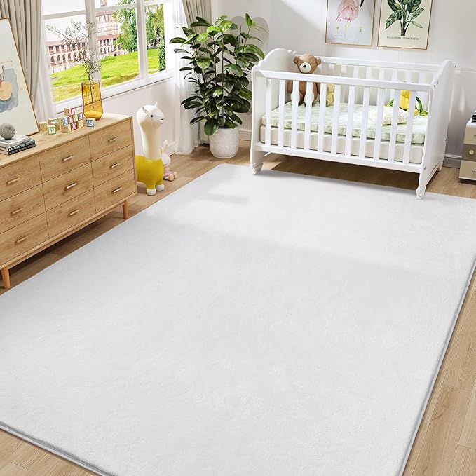 Amearea Large Modern Area Rugs for Bedroom Living Room, 6x9 Feet White Thickened Memory Foam Rug, Fluffy Indoor Washable Rugs Non Slip Minimalist Carpet for Boys Girls Dorm Nursery Room Decor