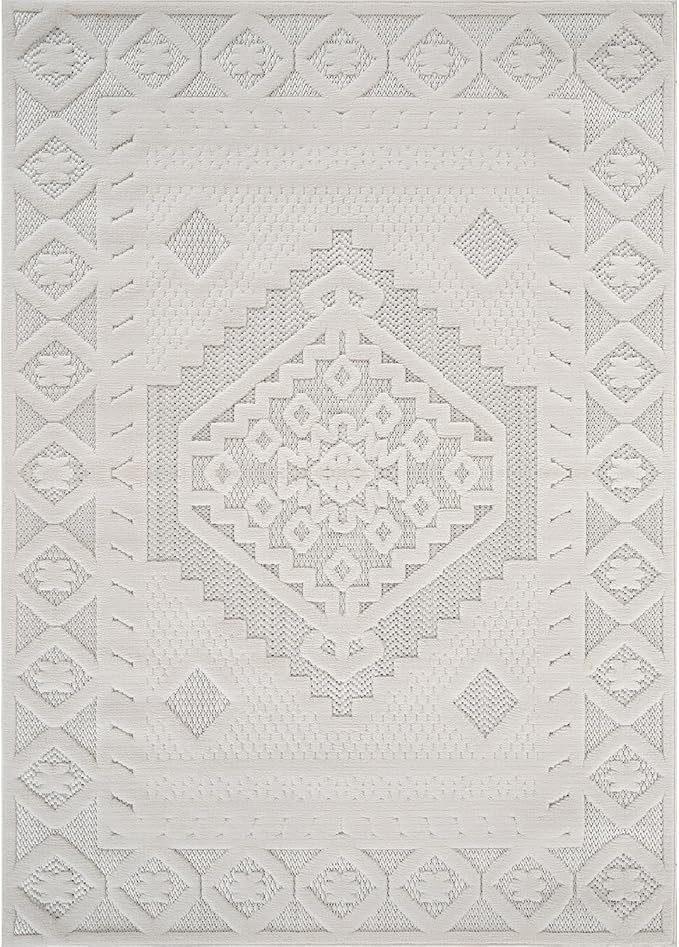 Modern Micro Loop Indoor Area Rugs for Living Room Bedroom Kitchen Geometric Trellis White 9x12 Luxury Durable Low and High Pile Non-Shedding Stain Resistant Soft Area Carpet 9 x 12