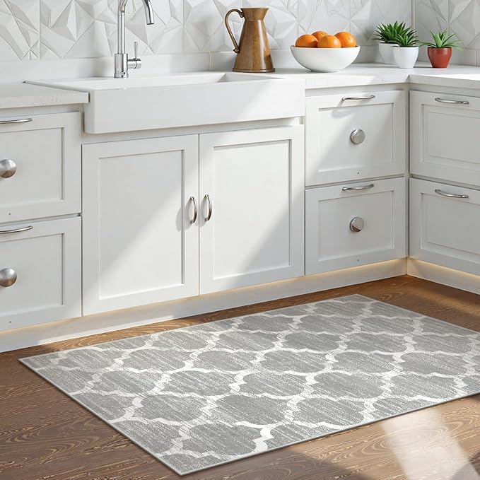 Lahome Moroccan Kitchen Runner Rug - 2X4 Rug Non-Slip Area Rug Small Accent Distressed Throw Rugs Floor Carpet for Door Mat Entryway Bedrooms Laundry Room Decor (Rectangle - 2’ X 4’, Gray)