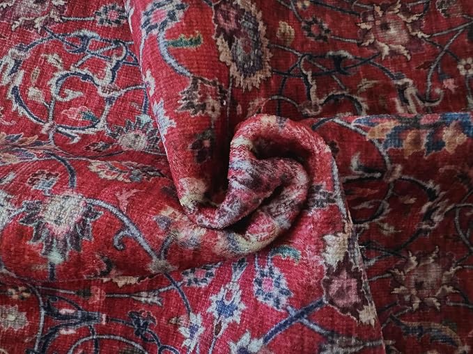 GLN Rugs Traditional Collection - Machine Washable Area Rug, Traditional Washable, Non Slip, Low Pile Chenille Rug, Living Room, Bedroom, Kitchen Rug (5' x 7' Dark Red)