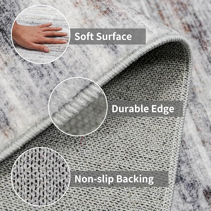 Large Runner Rugs for Hallway 4x20: Non-Slip Washable Wide Carpet - Soft Low-Pile Stain and Spill Resistant Rug for Entryway Living Room Dining Room Balcony Garage Office Beige Grey