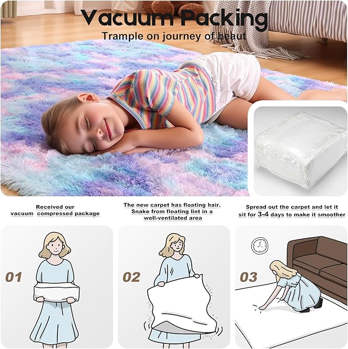 6x9 Area Rugs for Living Room, Fluffy Large Rugs for Bedroom, Soft Shag Fuzzy Non-Slip Carpet for Kids Boys and Girls Nursery Room Dorm Indoor Home Decor (Rainbow, 6ft x 9ft)