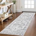 KOZYFLY Runners for Hallways 2x6 Ft Washable Kitchen Runner Rug Boho Runner Rug for Entryway Indoor Printed Oriental Faux Wool Floor Carpet Runner for Bedroom Kitchen Hall, Gray