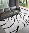 YIHOUSE Modern Area Rugs for Bedroom,5x7 Washable Black and White Rug, Thin Abstract Geometric Minimalist Striped Rug, Black Rugs for Bedroom,Kitchen,Dining Room Office
