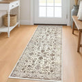 KILOCOCO Hallway Runner 2x5 Kitchen Runner Rug Printed Vintage Floral Washable Non-Slip Rubber Backed Runners for Hallways Laundry Room Distressed Boho Rugs for Entryway Bedroom, Beige/Brown