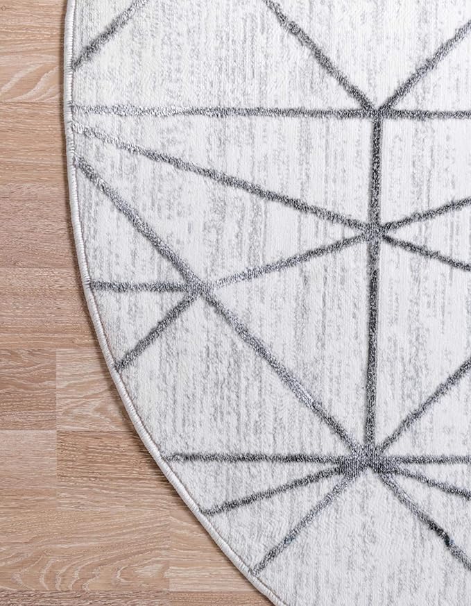 Rugs.com Lattice Trellis Collection Rug – 8 Ft Round White Low-Pile Rug Perfect for Kitchens, Dining Rooms