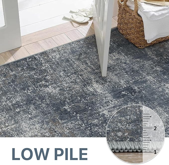 Bavni 6x9 Area Rugs Machine Washable Rug for Living Room, Modern Printed Rug Indoor Soft Area Rug for Bedroom Dining Room, Ultra-Thin Low Pile Carpet with Non Slip Rubber Backing, Dark Gray