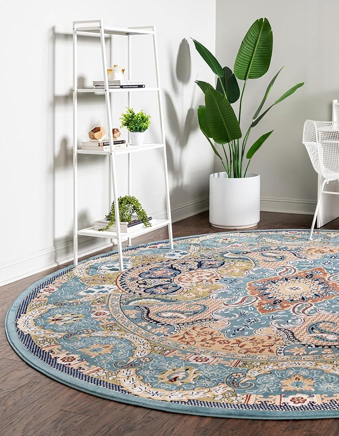 Unique Loom Narenj Collection Classic Traditional Medallion Textured Design Area Rug, 10' 0" x 10' 0", Blue/Tan