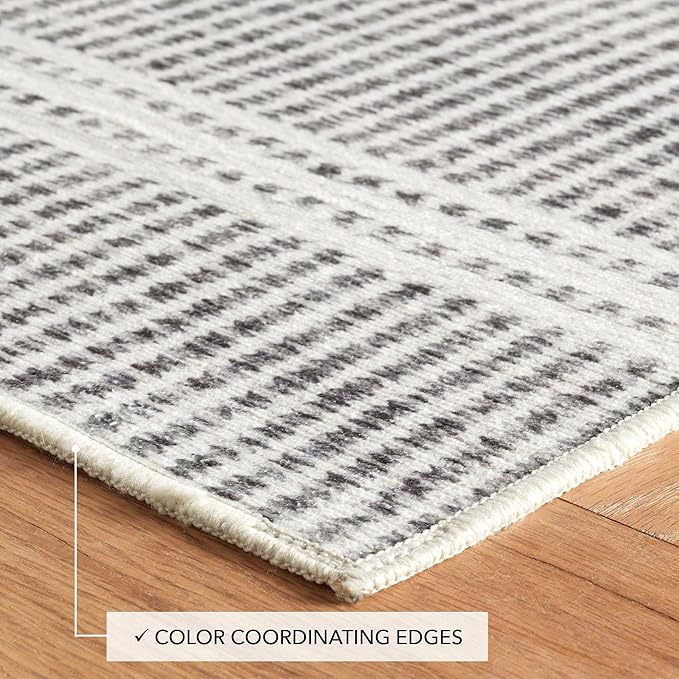 Dash and Albert Malta Grey Machine Washable Area Rug - 3' x 5' Grey Stripe Washable Accent Rug - Durable, High Traffic Areas Kitchen, Mudroom, Hallways