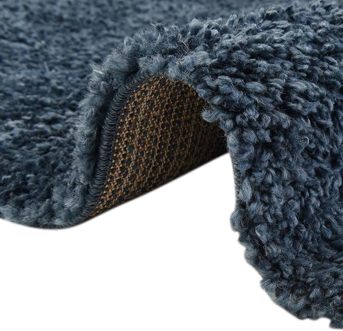 Unique Loom Davos Shag Collection Area Rug - Solid (2' x 8' Runner, Marine Blue)