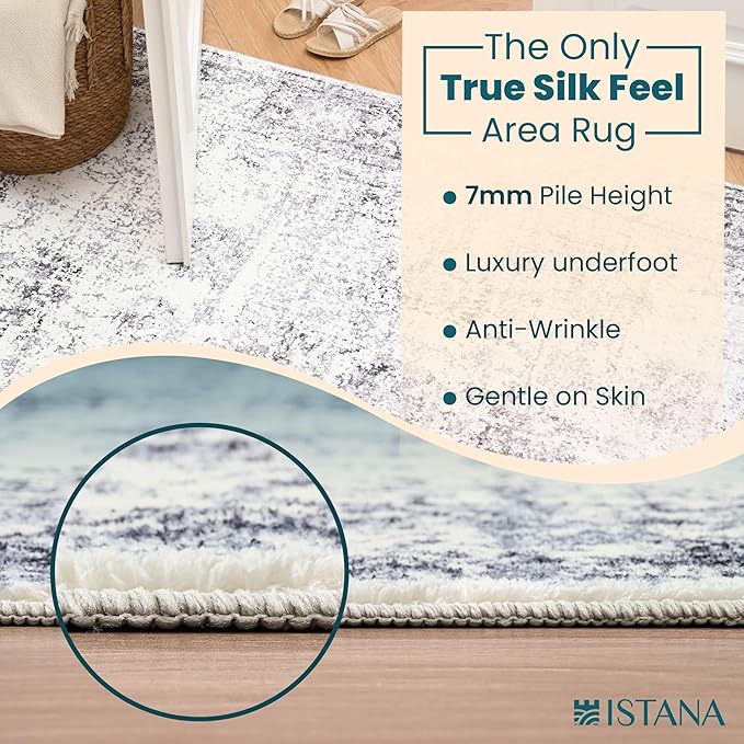 Istana Hallway Runner Rug 2.5x8 – Navy Entryway Rug -Silk's Soft Touch Runners for Hallways - Stylish Kitchen Runner Rug Non Slip